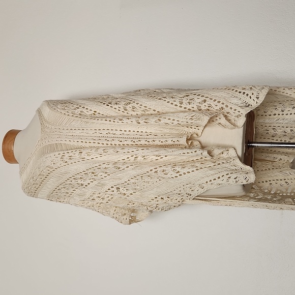 Womens Crochet Cover Up Half Sleeves Lace Knitted Tassel Tie Kimono Beachwear OS - Picture 9 of 12